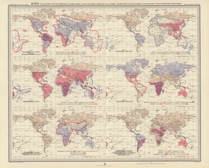 Zoogeografi: Aves, Ralliformes, Opisthocomiformes, Columbiformes, Pteroclidiformes, Hemipodii, Galliformes, Tinamiformes, Apterygiformes, Casuariiformes, Struthioniformes, Rheiformes (farvelitografi) af English School