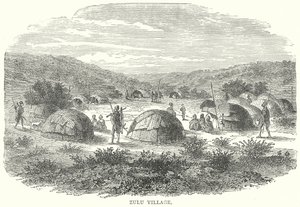 Zulu-landsby (gravering) af English School