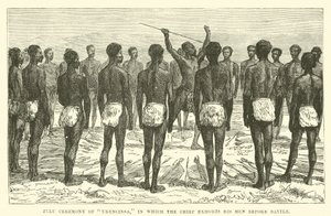 Zulu-ceremoni i Ukuncinsa, hvor høvdingen formaner sine mænd før kamp af English School