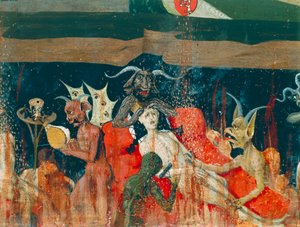 Dæmoner og fordømt i helvede, detalje fra Coronation of Virgin Altertavle af Enguerrand Quarton