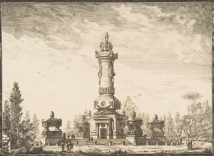 Forhøjning i perspektiv af en begravelsessøjle beregnet til begravelsen..., 1746-50.