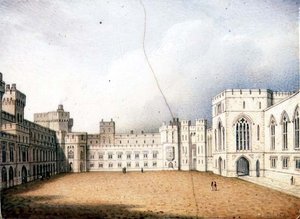 Worcester-plade, der forestiller firkanten, Windsor Castle, en af et par, ca. 1830-40 (porcelæn) (for par se 72833) af Enoch Doe
