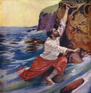 Sindbads flugt (farvelitografi) af Enoch Ward