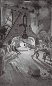Den 40 tons tunge damphammer på arbejde i Woolwich Arsenal (litografi)