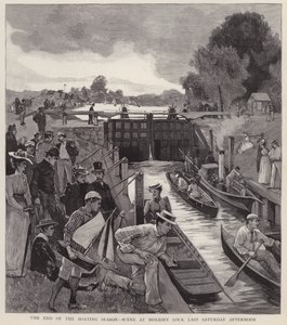 Slutningen af sejlsportssæsonen: scene ved Molesey Lock ved Themsen, Surrey (litho)