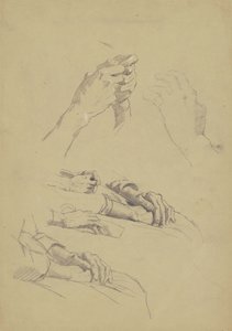 Seks studier af hænder, ca.1870-90 (grafit og kridt på solbrunt papir)
