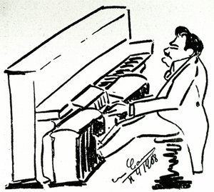 Autokarikatur af den lyriske sanger Enrico Caruso i pianolaen af Enrico Caruso