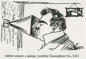 Caruso laver sin første grammofonoptagelse, 1902 (tegning) af Enrico Caruso