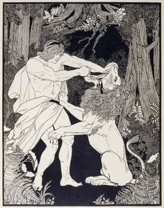Tegning af Samson, der kæmper mod en løve (kobberstik) af Ephraim Moses Lilien