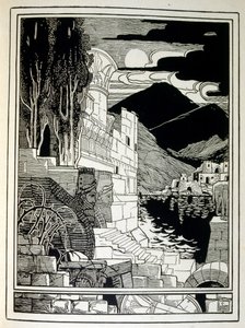 Ruinerne af Sodoma, fra bogen Juda illustreret af Ephraim Moses Lilien (1874-1925). Lilian betragtes som faderen til den zionistiske ikonografi, skabt i Jugendstil (tysk art nouveau) stil. Han illustrerede 