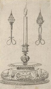 Design til en lysestage med Candle Wick Trimmere, 1560-70. af Erasmus Hornick