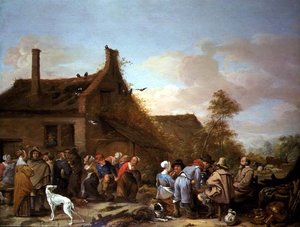 Bøndernes glæde udenfor en kro af Erasmus de Bie