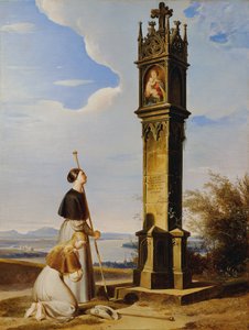 To pilgrimme foran en helligdom ved vejkanten ("Ave Maria")