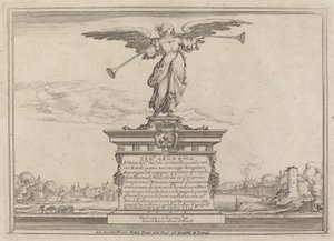 Dedikationsside med Statue of Fama af Ercole Bazicaluva