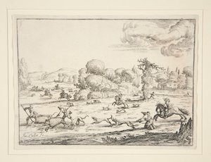 Jagtscene: Near the Kill (efter et design af Jacques Callot 1592-1635) af Ercole Bazzicaluva