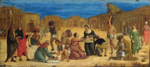 ""The Gathering of Manna in the Sinai Desert"" - Af Ercole Roberti (Ercole Ferrarese) (ca. 1450-1496) Israelitterne samler Manna Tempera på lærred 1490