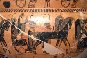 Detalje af Zeus og Hera i en vogn med Kaliope fra Francois Vase, c6. århundrede f.Kr. af Ergotimos