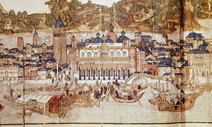 Udsigt over Venedig (Dogepaladset, Markuspladsen) (xylografi