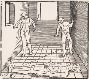Tre mandsfigurer i et rum Fra: Unnderweissung der Proportzion af Erhard Schon