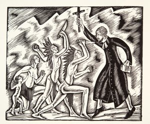 Angrebet, fra Fader Jean de Brebeufs rejser og lidelser af Eric Gill