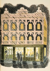 Public House, illustration fra "High Street" af J.M. Richards, trykt af Curwen Press, udgivet af Country Life, 1938 af Eric Ravilious