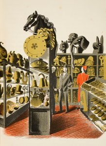 Theatrical Costume and Prop Hire Shop, illustration fra "High Street" af J.M. Richards, trykt af Curwen Press, udgivet af Country Life, 1938 af Eric Ravilious
