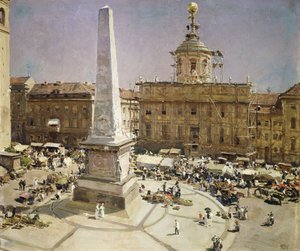 Piazza Santa Maria Maggiore, Rom (olie på lærred) af Erich Kips