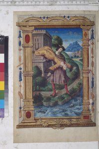 Helside: miniature omgivet af en arkitektonisk ramme: en ung mand kaster en kvinde i havet, ca. 1504-1507 (temperamaleri) af Erich Lessing