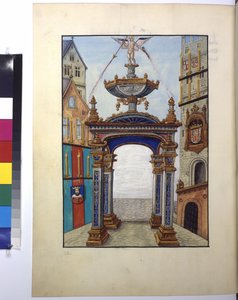 Helside: miniature: triumfbue med kejserens billede, våbenskjold, ca. 1515 (temperamaleri) af Erich Lessing