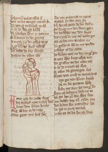 Helside: tekst med farvelagt pennetegning: Kristus og Judas er portrætteret alene (farvetegning) af Erich Lessing