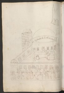 Pennetegning: indre gård i en moské af Erich Lessing