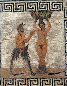 Satyr og nymfe. Mosaik fra Pompeji, Italien