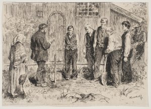 En dårlig begravelse i en norsk bjerglandsby af Erik Theodor Werenskiold