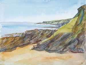 Rocky Beach på Roseland (pen & blæk og wc på papir)