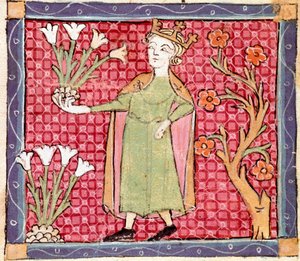 april: plukning af planter. Miniature taget fra "Breviaire d