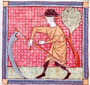 juni: en bonde holder en segl. Miniature taget fra "Breviaire d