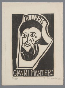 Ex libris af Gianni Mantero af Erna Levy Friedländer (signed by artist)