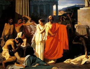 Ødipus og Antigone under pest i Theben, af Eugene-Ernest Hillemacher (1818-1887)