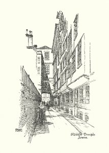 Det gamle London: Middle Temple Lane (litografi) af Ernest (after) Coffin