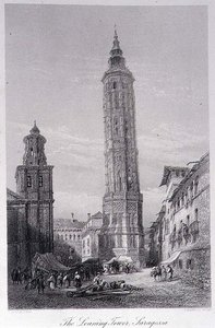 Det skæve tårn, Saragossa (gravering) af Ernest (after) George