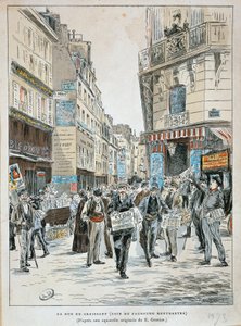 Frankrig, Paris, avisforhandler i rue du Croissant på hjørnet af rue du Faubourg Montmartre i Paris af Ernest Grenier, tryk fra akvarel af Ernest (after) Grenier