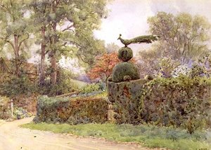 The Old Yew Hedge, Speldhurst, Kent (akvarel) af Ernest Arthur Rowe