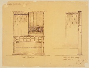 Design til et sengestel i engelsk eg, 1902 af Ernest Barnsley