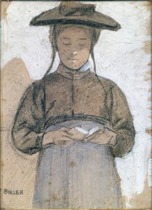 Ung kvinde fra Valais læser i sin missal af Ernest Bieler