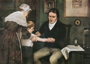 Dr. Edward Jenner (1749-1823) udfører sin første vaccination mod kopper på James Phipps, dreng på otte, 14. maj