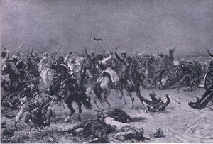 Anklagen om Kings Own Light Dragoons ved Mudki, illustration fra British Battles on Land and Sea, 1915 af Ernest Crofts