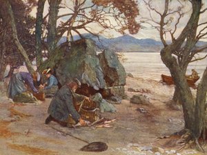Frokosttid på Loch Awe (farvelitografi)