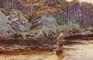 Ørredfiskeri i Galloway (farvelitografi)