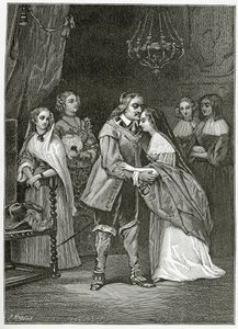 Cromwell og hans døtre, 1800-tallet (bw-gravering)