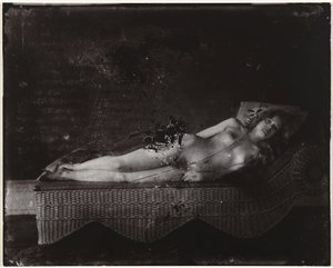 Kvinde nøgen på chaiselong Pige på flettet chaiselong, New Orleans (titel på objekt) af Ernest James Bellocq